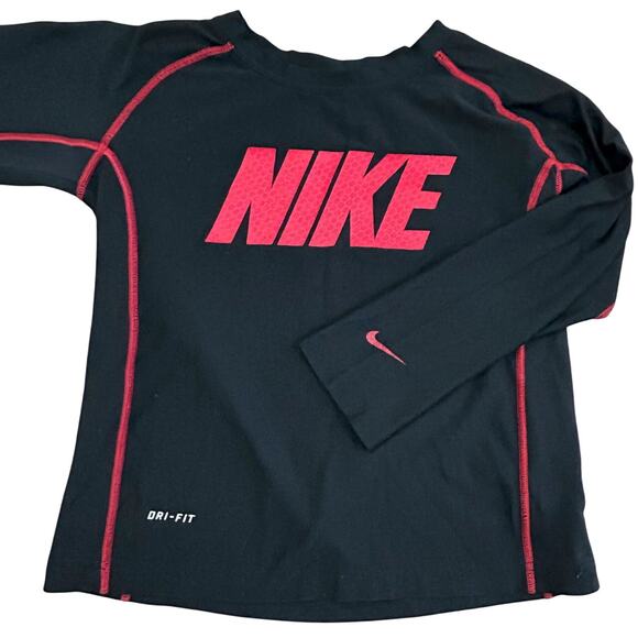 Nike Dri-Fit Kids Long Sleeve Athletic Shirt Sz 6 Black Red Sports Practice - Picture 2 of 8